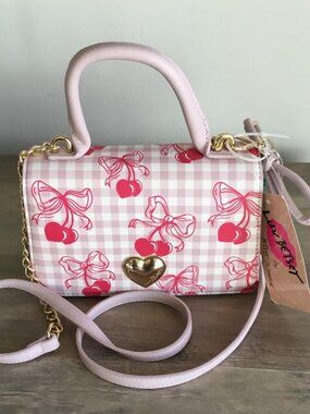 “Luv Betsey” Betsey Johnson Cherry Gingham Satchel Crossbody Handbag w/Cherries